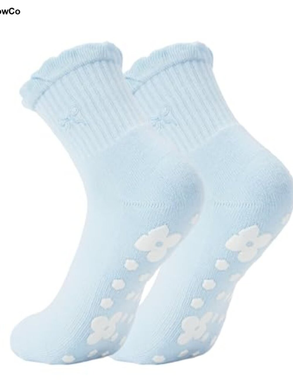 Non Slip Pilates Grip Socks Ruffle Bow Arch Support Cotton Crew